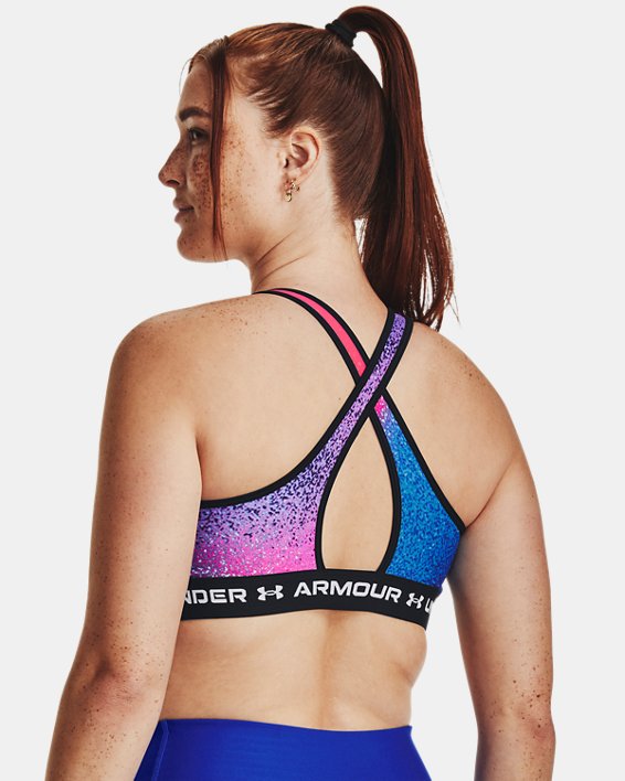 Women's Armour® Mid Crossback Printed Sports Bra, Blue, pdpMainDesktop image number 6